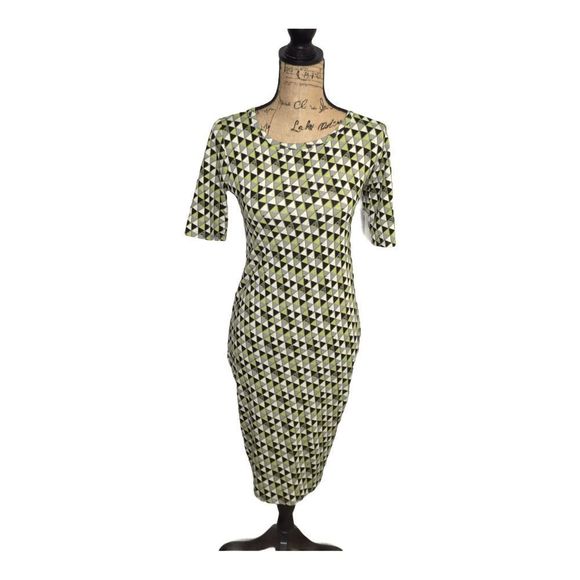 Lularoe Women Julia Round Neck Short Sleeve Triangle Green Black Dress XS (6342) - Picture 1 of 6